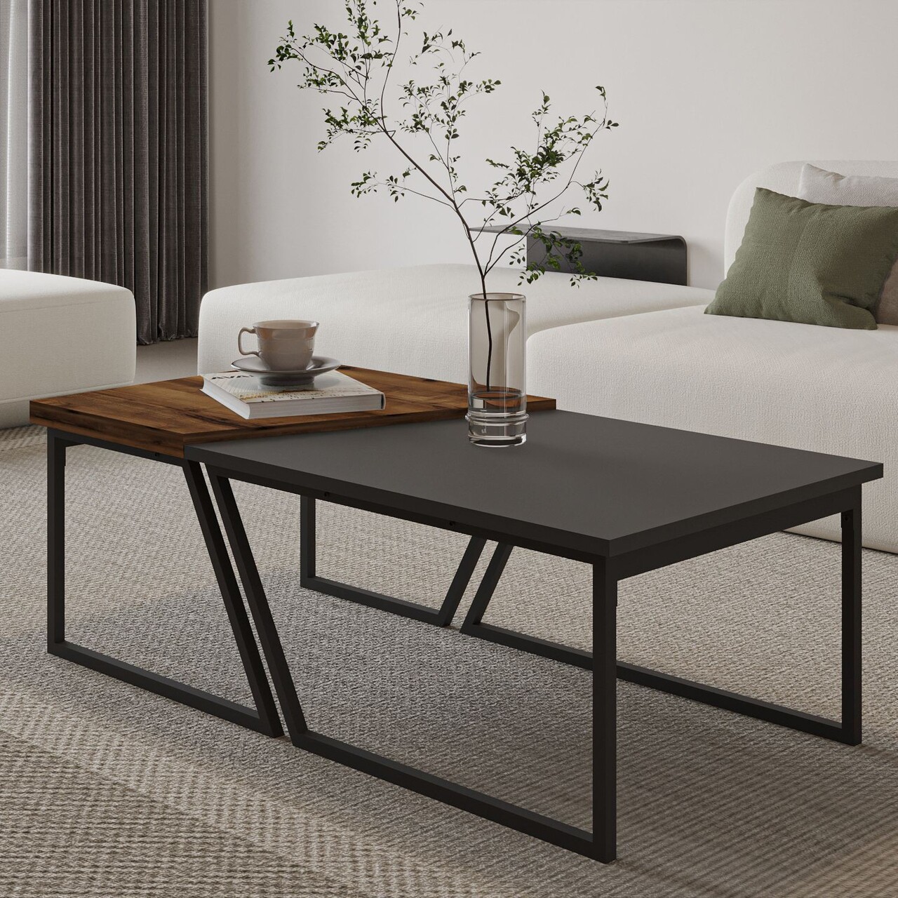 Set masute de cafea, Hanah Home, Verona P0024623, PAL, Antracit / Nuc rustic - imagine 3