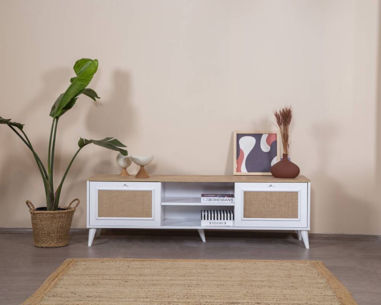 Comoda TV, Wolina, Mount, 55x180x41 cm, Stejar alb