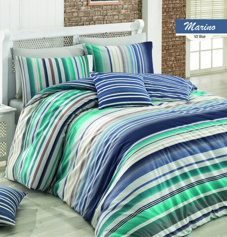 Lenjerie de pat pentru o persoana Marino v1, Majoli Home Collection, 3 piese, 160x240 cm, bumbac ranforce, albastru