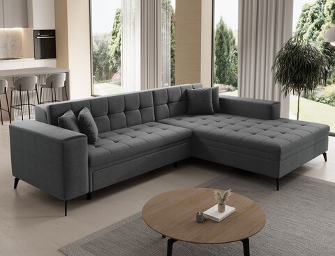 Coltar extensibil dreapta 4 locuri ELTAP, Sol-29, Solange, 292x196x84 cm, lemn/poliester, gri