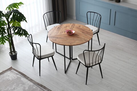 Set 4 scaune, Nmobb, Yildiz 186, 43 x 82 x 42 cm, metal/pal, negru/alb 186