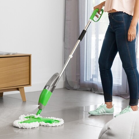 Poza Mop triplu cu pulverizator InnovaGoods, 3 capate rotative, 600 ml, 40 x 130 cm, ABS/inox