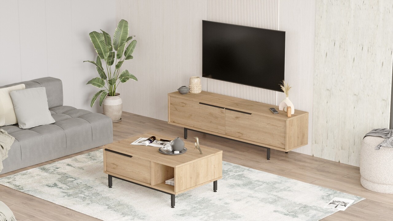 Set mobilier living, Hanah Home, ON19-S, Stejar - imagine 3