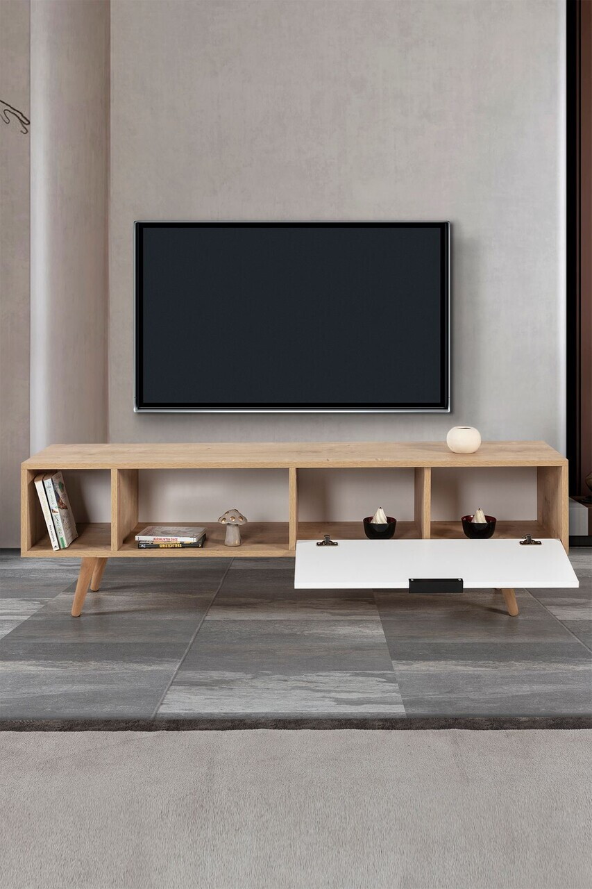 Comoda TV, Hanah Home, Venüs 3640, 160x46x35 cm, PAL, Stejar Safir / Alb — imaginea 2