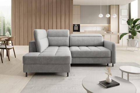 Coltar extensibil stanga 3 locuri ELTAP, LT-03NU, Barea, 208x160x100 cm, lemn/poliester, gri deschis