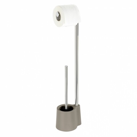 Suport hartie igienica si perie de toaleta Allstar Girona, Wenko, 16 x 69.5 cm, inox/polipropilena, taupe