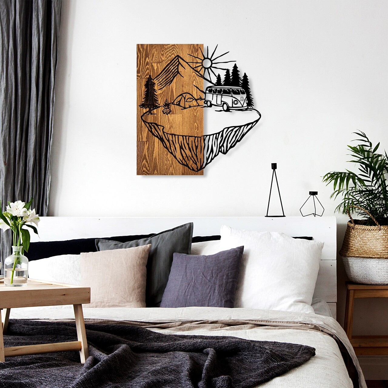 Decoratiune de perete, Camp Life, Dimensiuni: 54 x 57 cm, Nuc / Negru - view 3