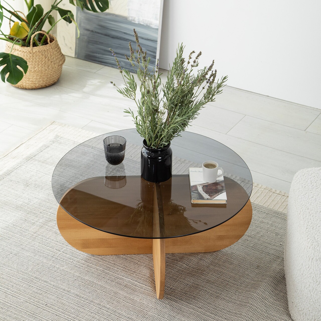 Masuta de cafea, Neostill, Bubble Wood, 75x35x75 cm, Blat: 100% STICLA CALITA, Stejar - 1 | YEO