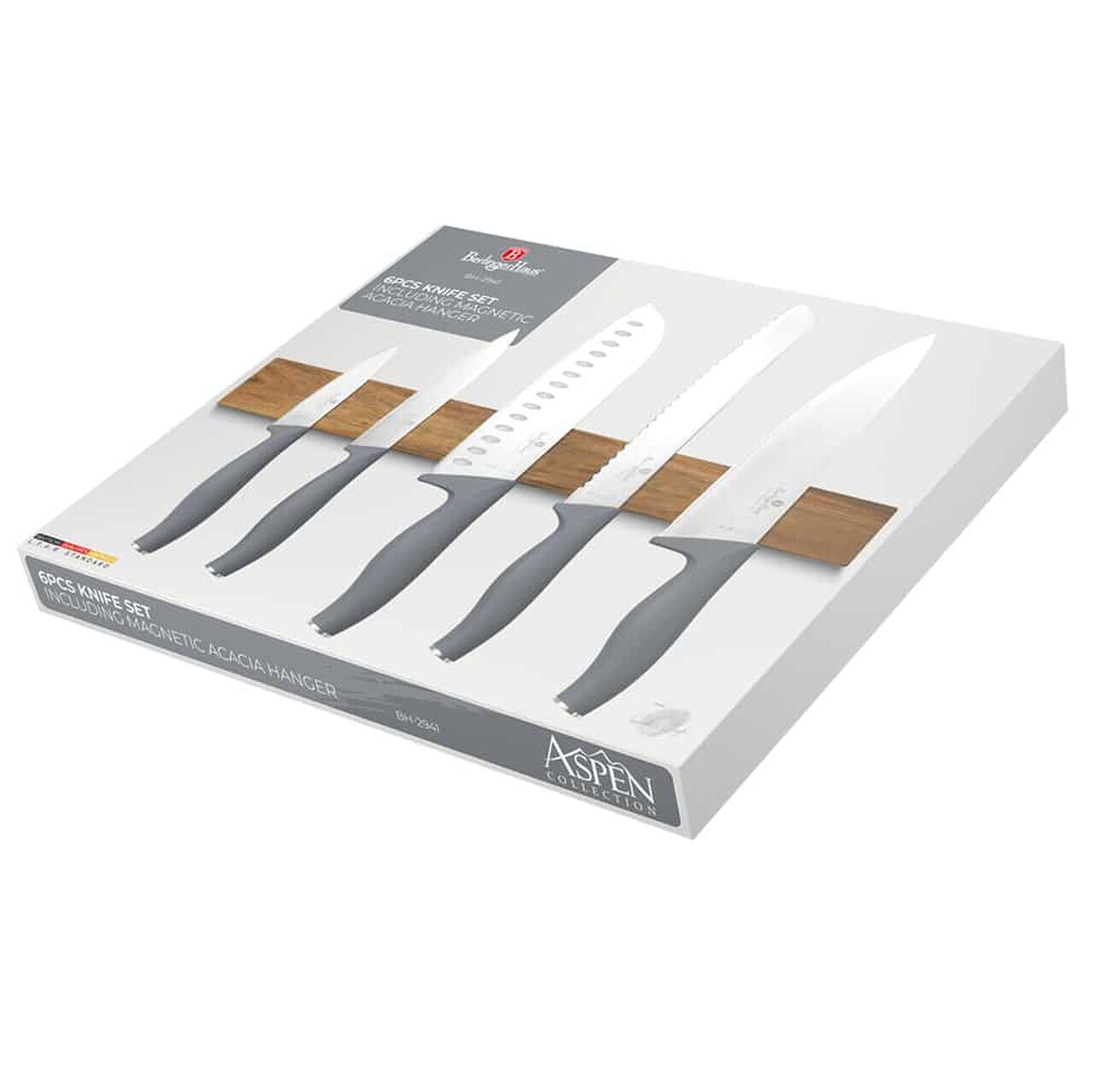 Set 5 cutite cu suport magnetic Berlinger Haus, Aspen, inox/lemn, gri mat/natur - imagine 4