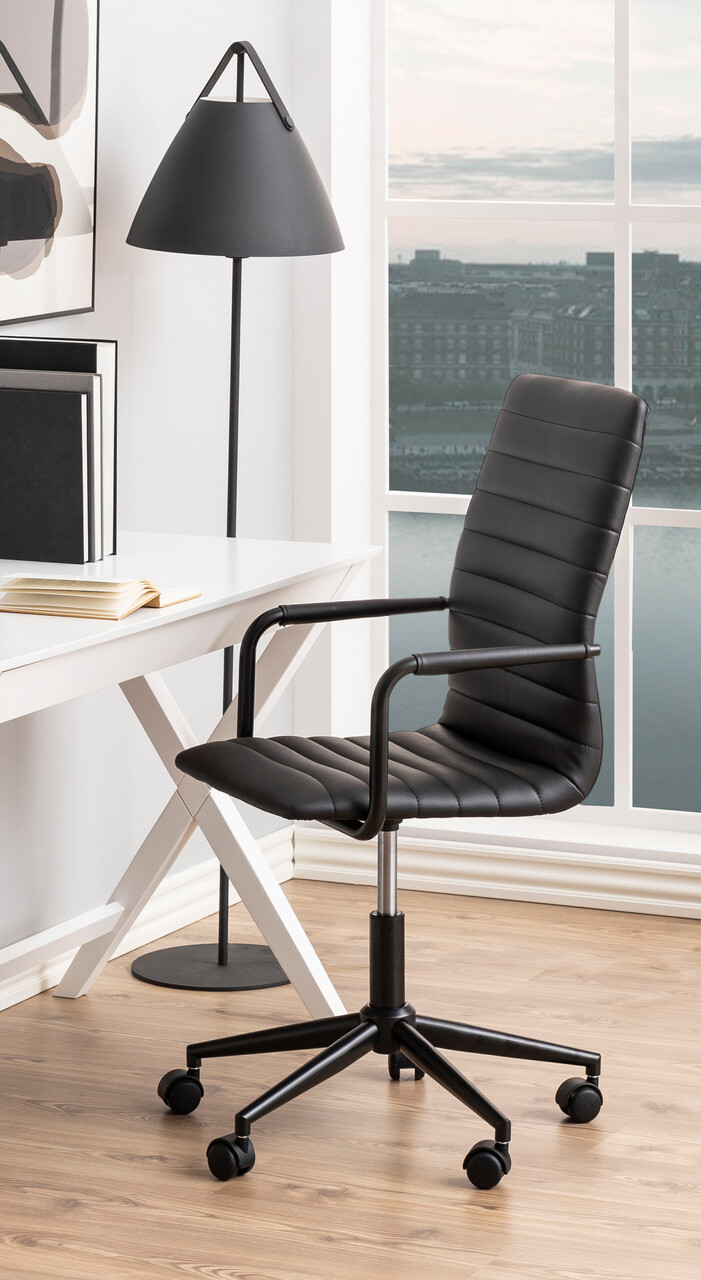 Scaun de birou Winslow, Actona, 51x58x103 cm, rotativ, piele ecologica/otel, negru - view 6