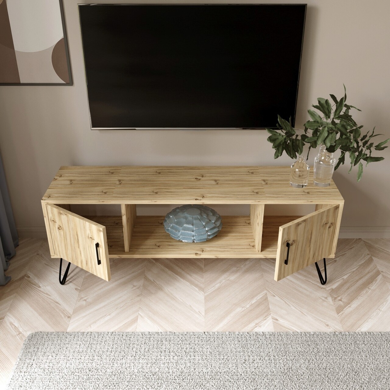 Comoda TV, Lacivert, Seyhan, 150x60x40 cm, Stejar - 2 | YEO