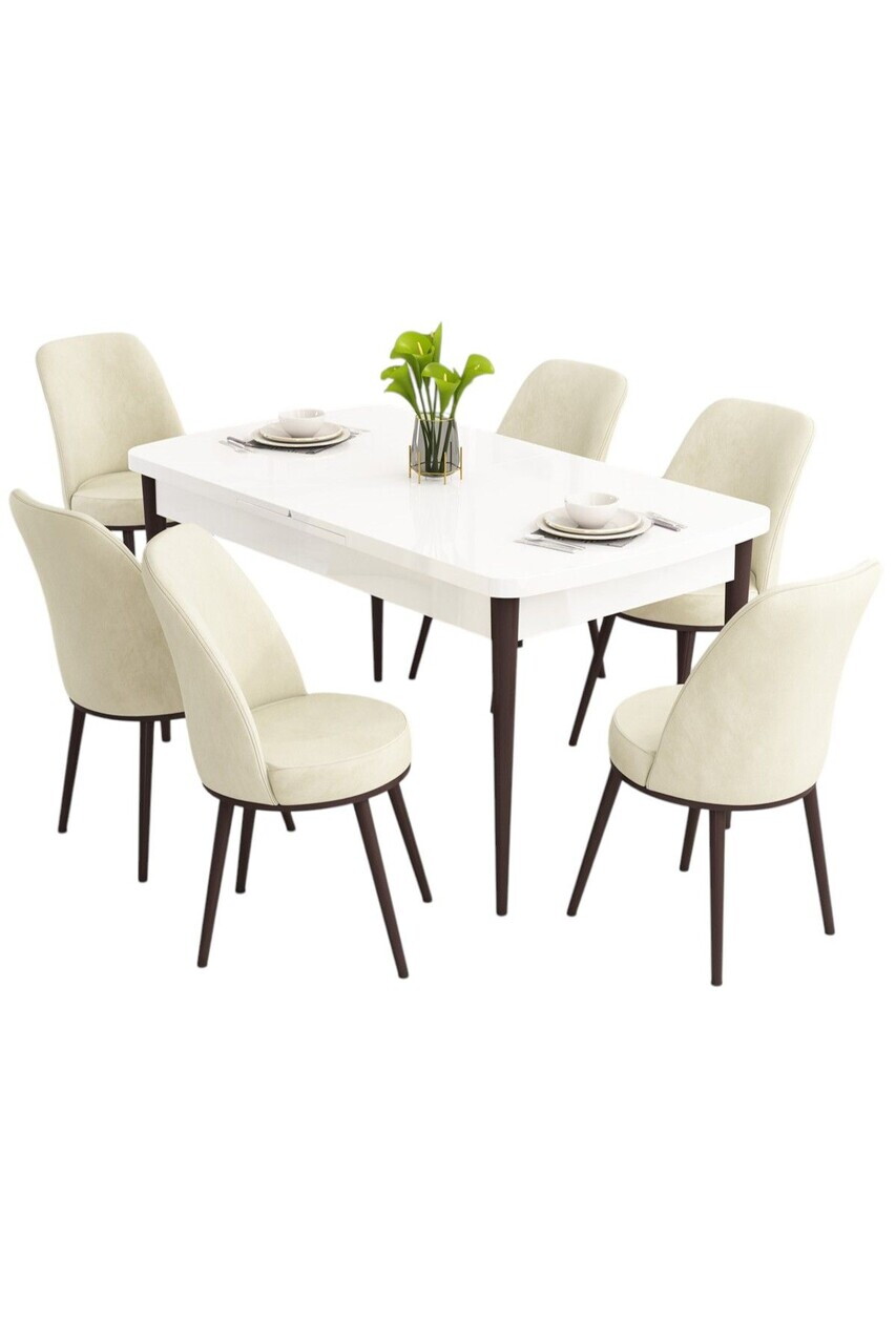 Set masa extensibila si scaune (7 piese), Hanah Home, Nix, Alb / Maro / Crem — imaginea 2