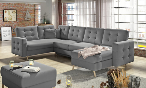 Coltar extensibil reversibil 5 locuri ELTAP, AsdU-08, Asgard, 326x202x93 cm, lemn/poliester, gri