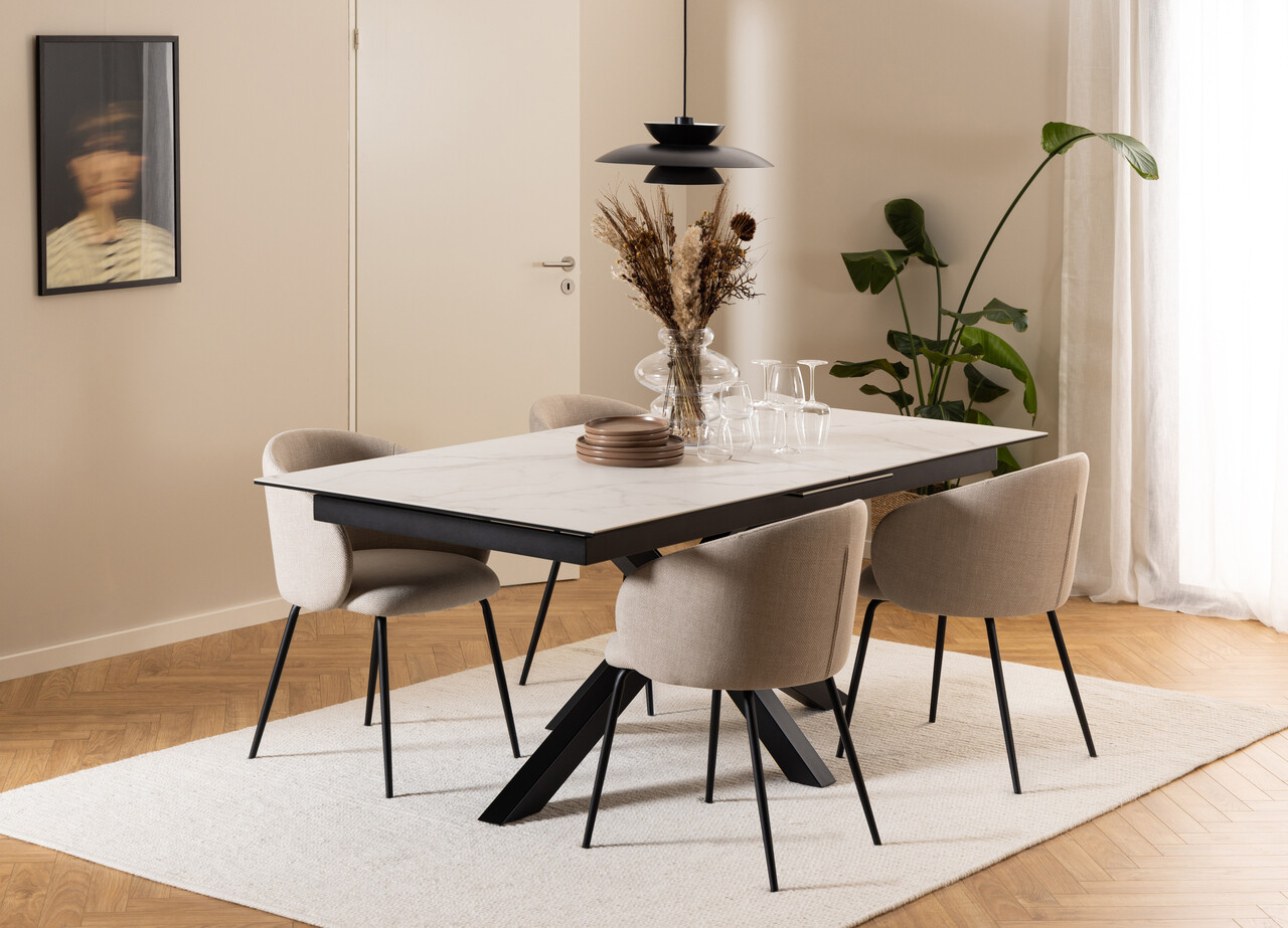 Scaun Eleanor, Actona, 55.5x55x79 cm, tesatura structurata/otel, bej/negru mat - view 7