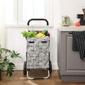 Carucior de cumparaturi 40L Houndstooth Pattern, Songmics, 47x33x97 cm, max 25 kg, tesatura Oxford/aluminiu
