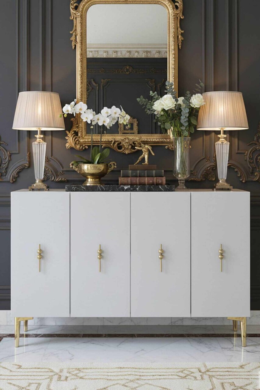 Consola, Hanah Home, Ayshe 120, 120x75x32 cm, Alb/Auriu — imaginea 2