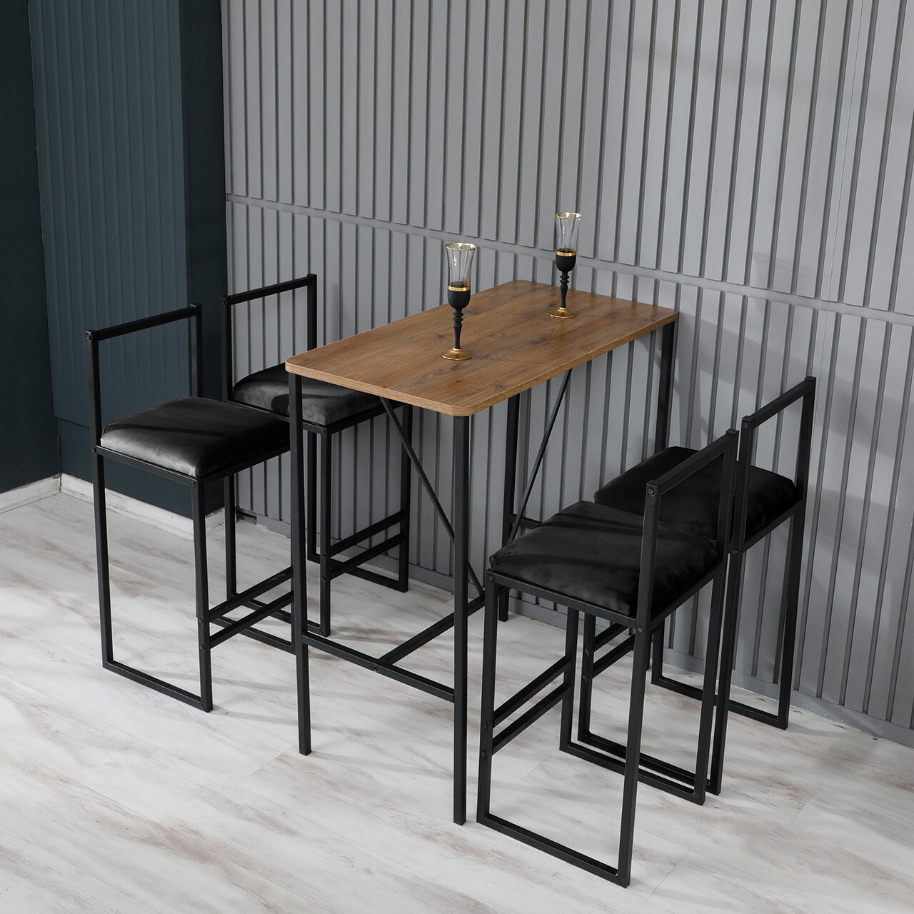 Set masa si 4 scaune de bar, Hanah Home, Nordic, Nuc / Negru - view 2