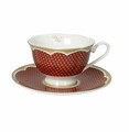 Set 2 cesti cu farfurie pentru ceai, Golden Eye Red, Brandani, D15x7.5 cm, portelan New Bone China