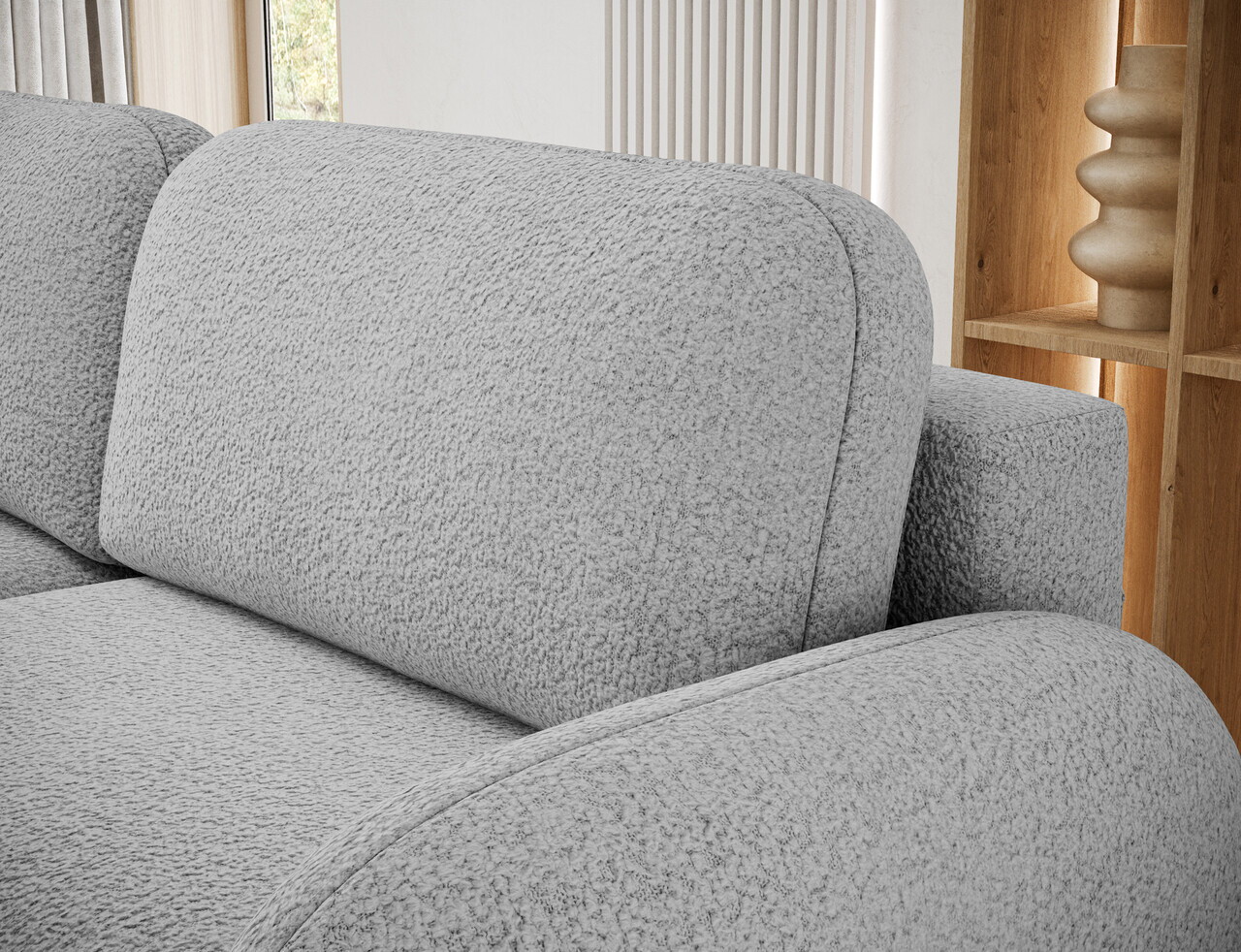 Canapea extensibila 3 locuri ELTAP, Avuela, 250x105x94 cm, lemn/tesatura boucle, gri — imaginea 10