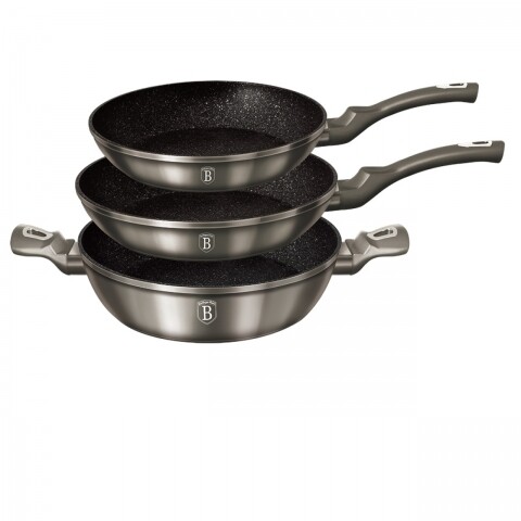 Set 3 tigai, Berlinger Haus, 20/24/28 cm, aluminiu forjat si marmura, Carbon