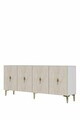 Consola, Hanah Home, Ayshe 180, 180x75x32 cm, White / Travertine / Gold