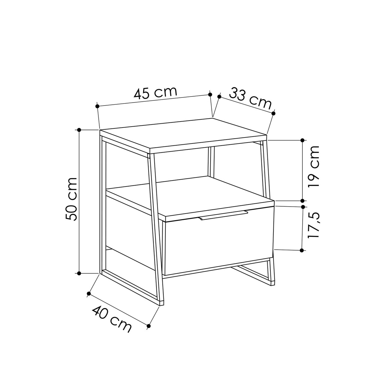 Noptiera, Decortie, Pal Light Mocha, 45 x 50 x 41 cm, pal melaminat/metal, mocha/negru