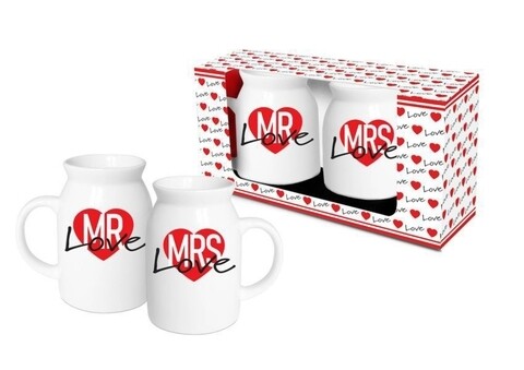 Poza Set 2 cani Mrs + Mr Love, 350 ml, portelan