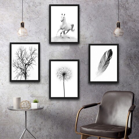 Set 4 tablouri decorative, White Running Horse Set, PAL, Hartie, Multicolor Bystag