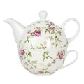 Set ceainic si ceasca cu farfurie, Lovely Flowers, Clayre & Eef, portelan, 400 ml