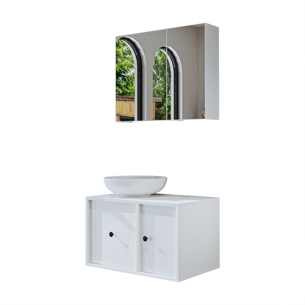 Set Dulap de Baie cu Chiuvetă și Oglindă (2 Piese), Hanah Home, 2544, MDF, Alb — imaginea 6