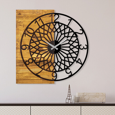 Ceas de perete, Wooden Clock 6, Lemn/metal, Dimensiune: 57 x 3 x 58 cm, Nuc / Negru mezoni.ro