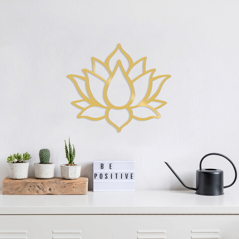 Decoratiune de perete, lotus flower 1, metal, dimensiune: 50 x 43 cm, auriu