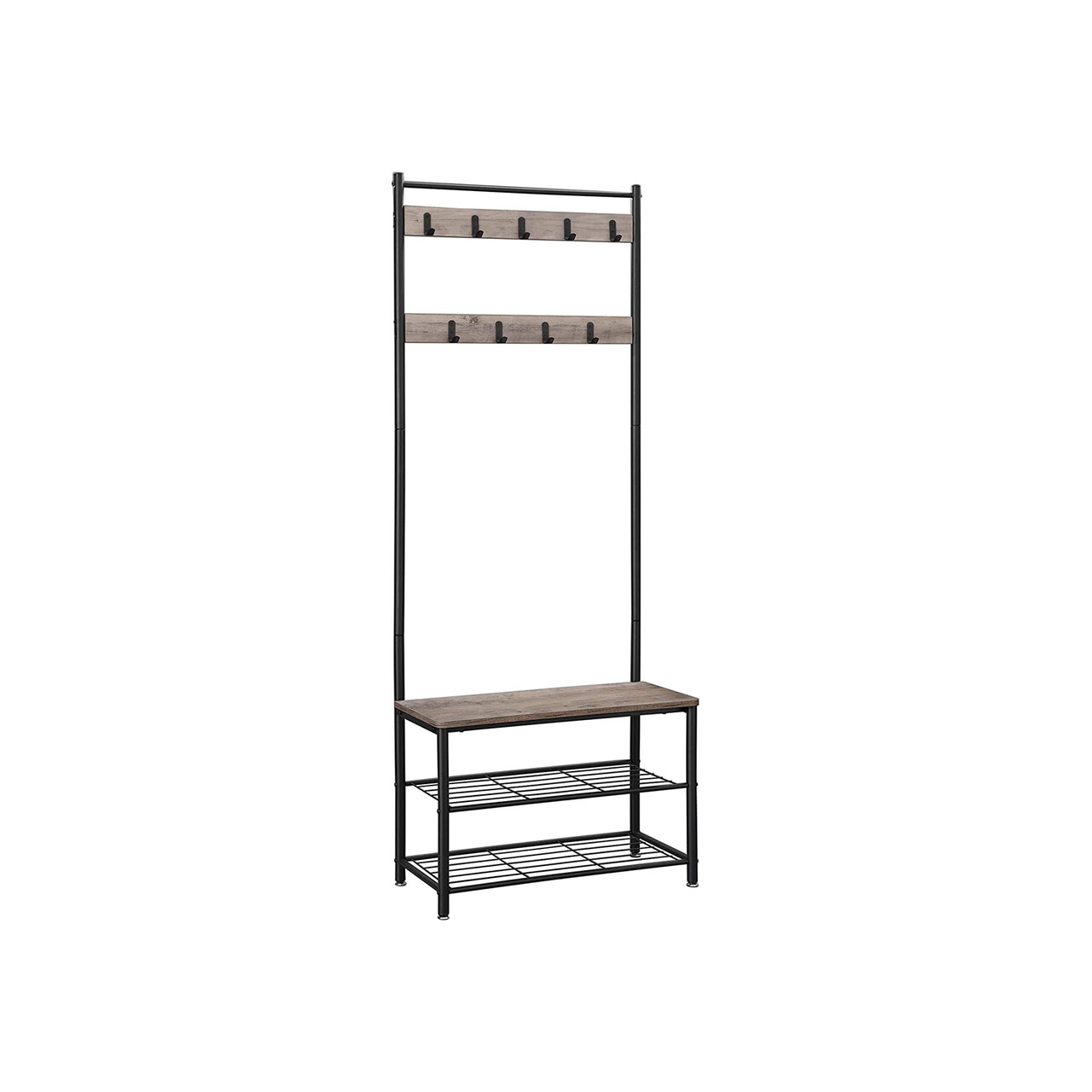 Cuier cu pantofar si bancheta, Vasagle, 70x32x175 cm, PAL/otel, grej/negru - 1 | YEO