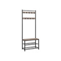 Cuier cu pantofar si bancheta, Vasagle, 70x32x175 cm, PAL/otel, grej/negru
