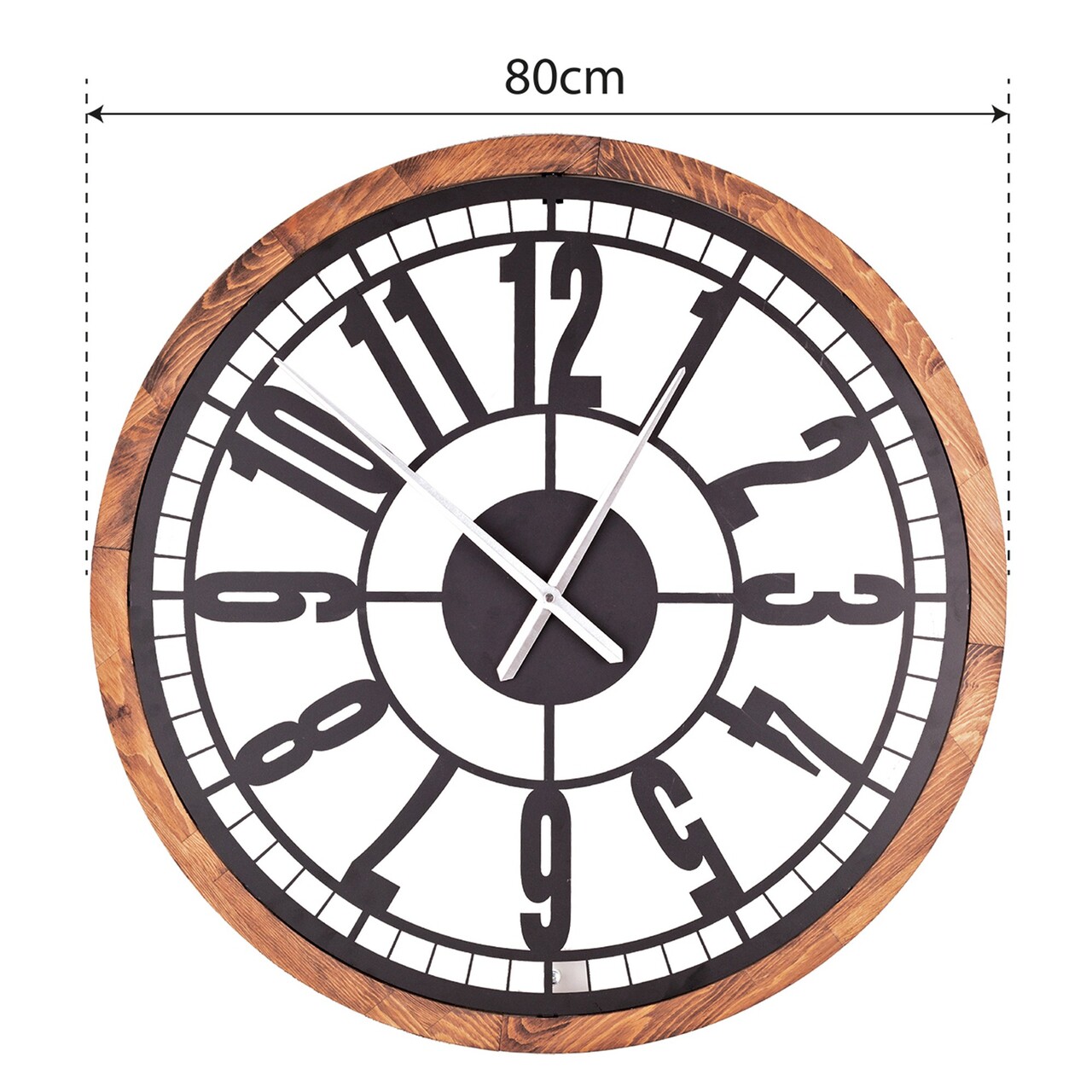 Ceas de perete, Bunella, Diametru: 80 cm, Negru / Stejar - view 4