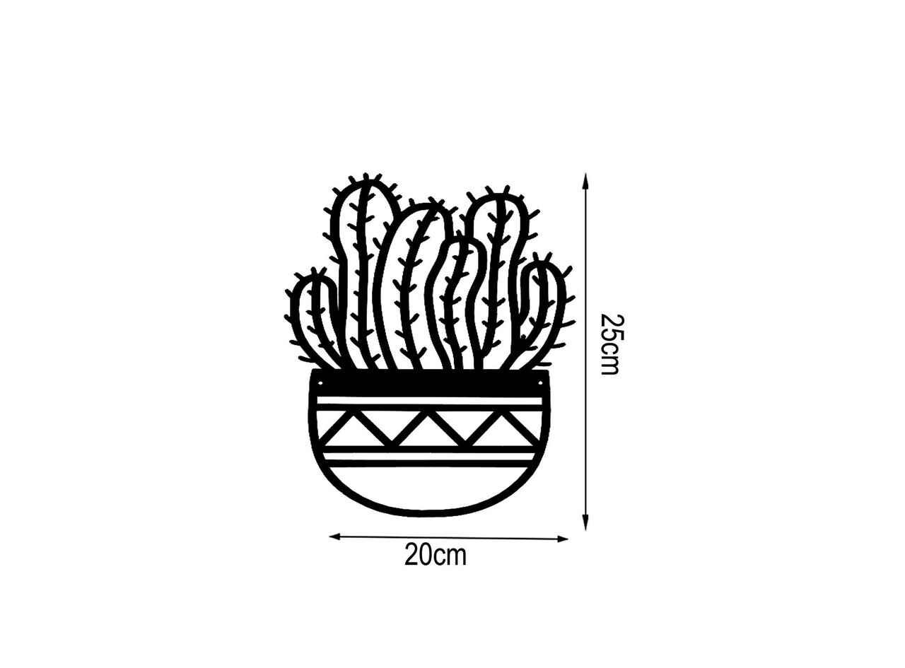 Decoratiune de perete, Cactus 3, Metal, Dimensiune: 20 x 25 cm, Negru