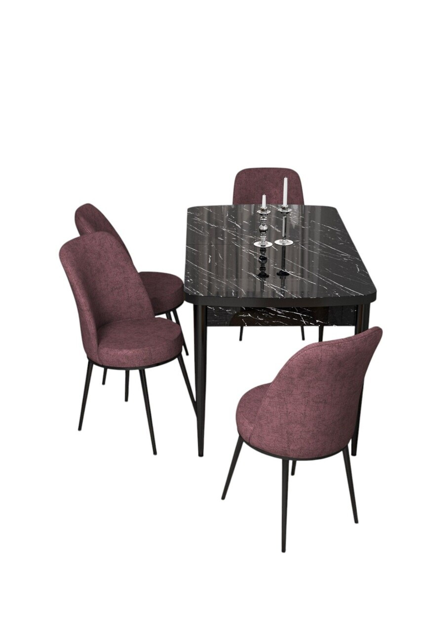 Set masa extensibila si scaune (5 piese), Hanah Home, Via, Model de marmură neagră / Roz prăfuit — imaginea 2