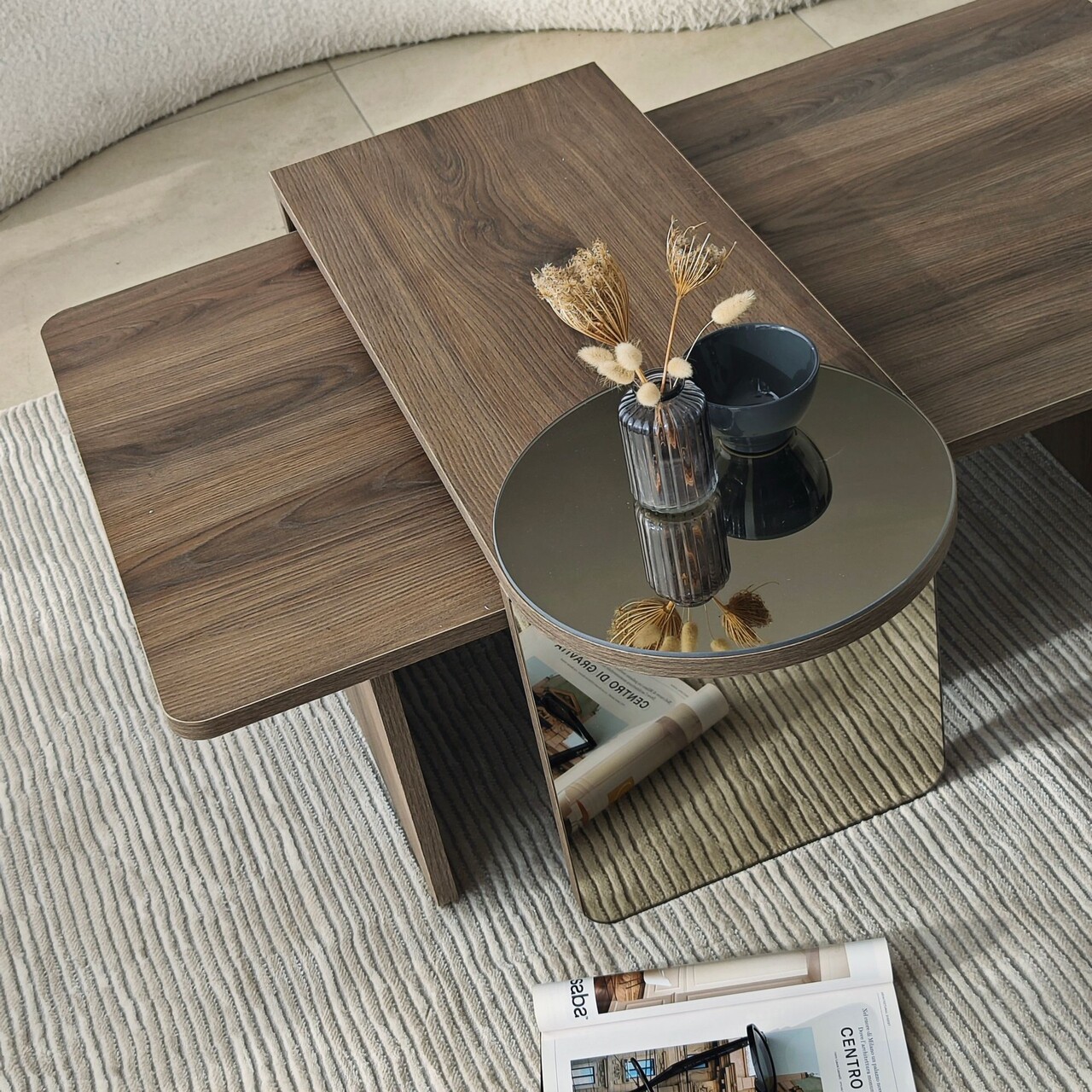 Set masute de cafea, Hanah Home, Luna 4, Bronz / Nuc - imagine 5