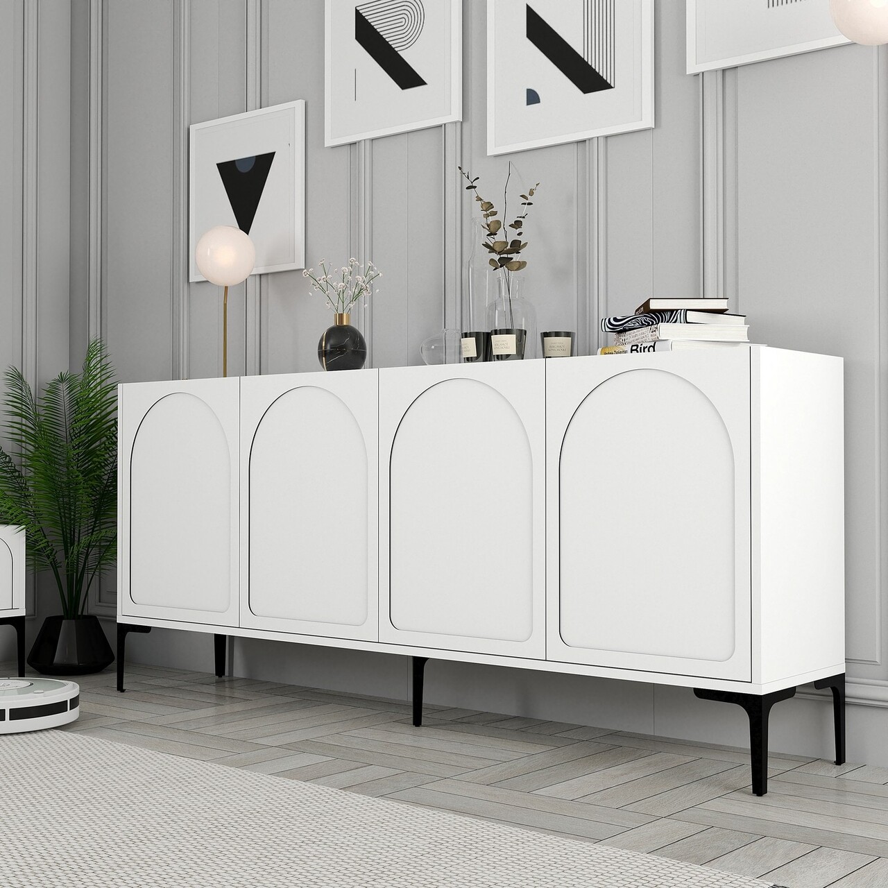Consola, Hanah Home, Lyon 79, 180x79x35 cm, Alb/Negru - view 4