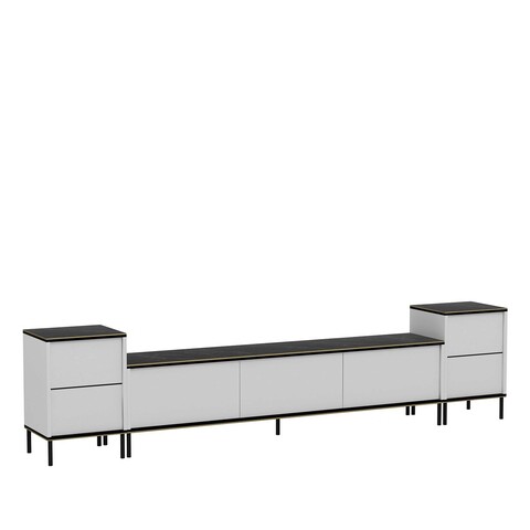 Comoda TV, Inarch, Imaj, 180x45.2x35 cm, PAL, Alb / Negru / Auriu