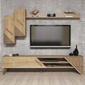 Comoda TV cu 3 rafturi, Hommy Craft, Beril, pal melaminat, stejar