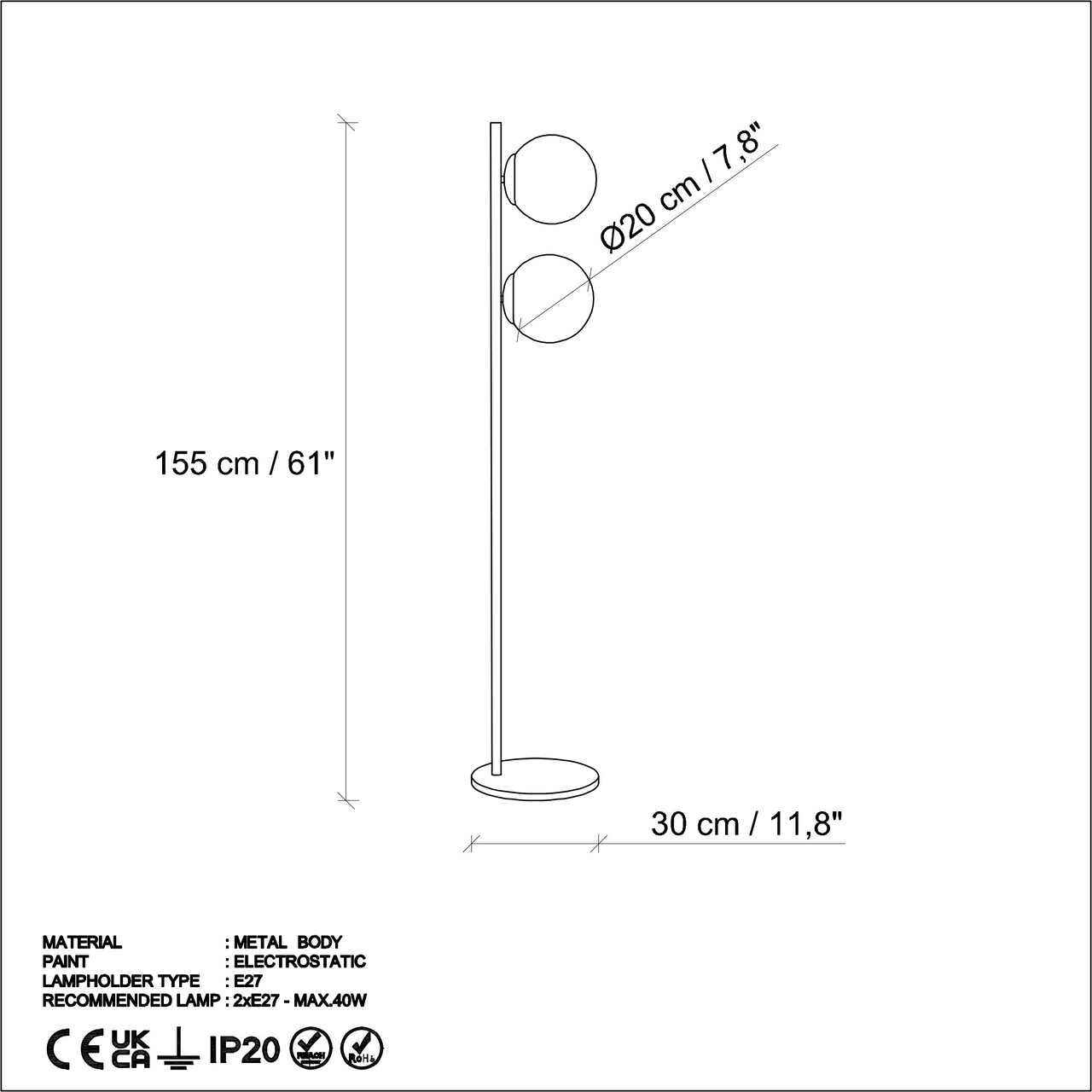 Lampadar, L'essentiel Maison, 521SHN2260, Negru - view 7