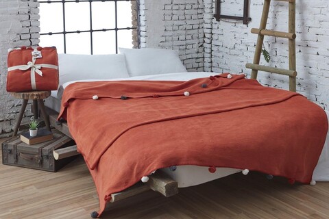 Patura Single, Pom Pom - Tile Red, Dolce Bonita Home, 60% bumbac/30% acril/10% poliester