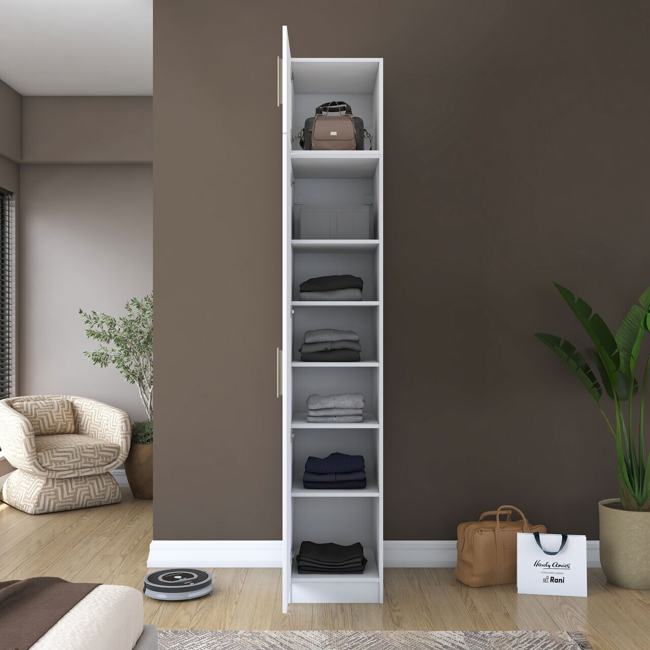 Dulap pentru haine, Hanah Home, BA212, 45x255x57.5 cm, PAL melaminat, Alb - view 5