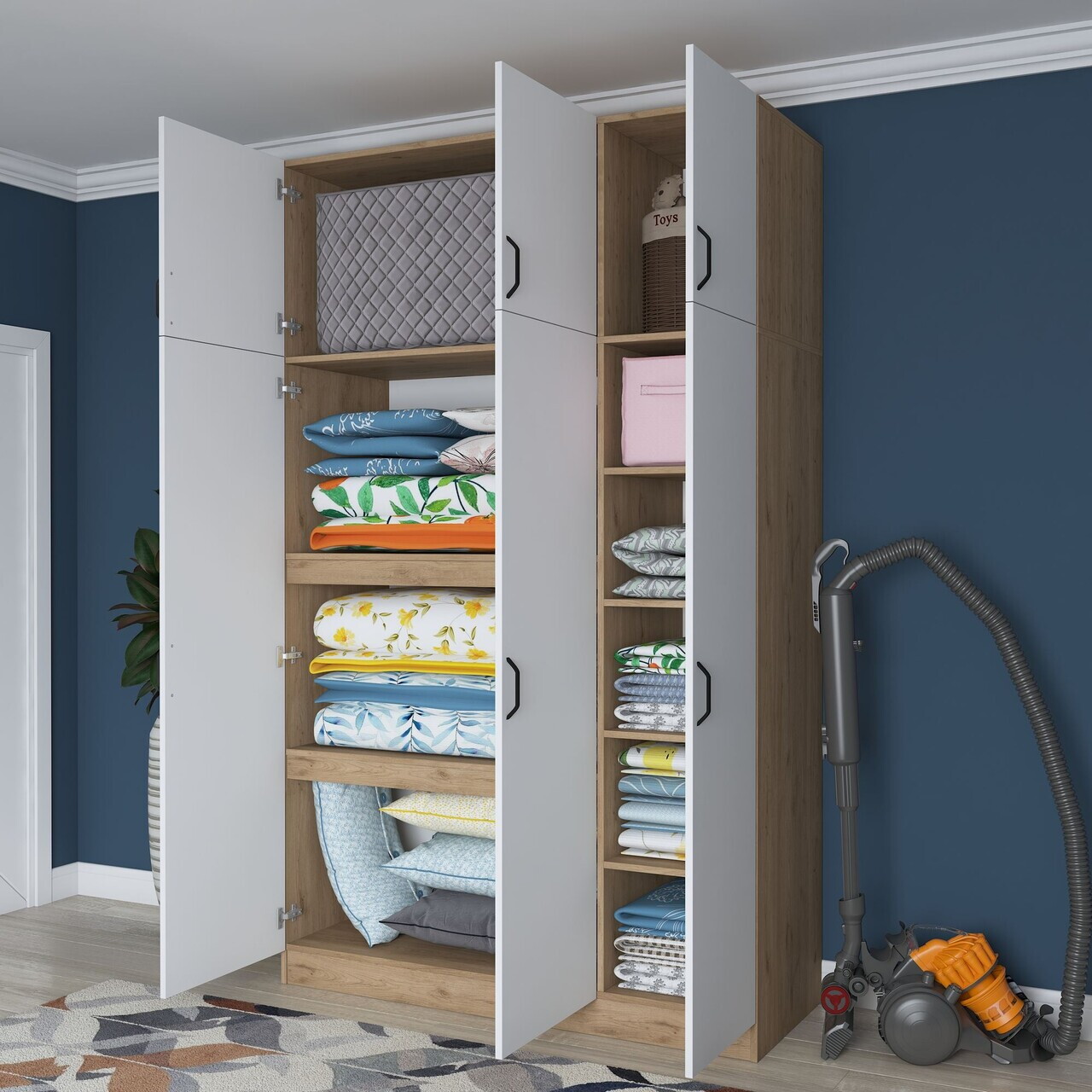 Dulap pentru haine, Hanah Home, BA104, 145x239x55 cm, PAL melaminat, Nuc/Alb - view 3