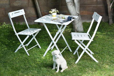 Set mobilier de gradina 3 piese, valovi, bistro set 2, mdf , alb
