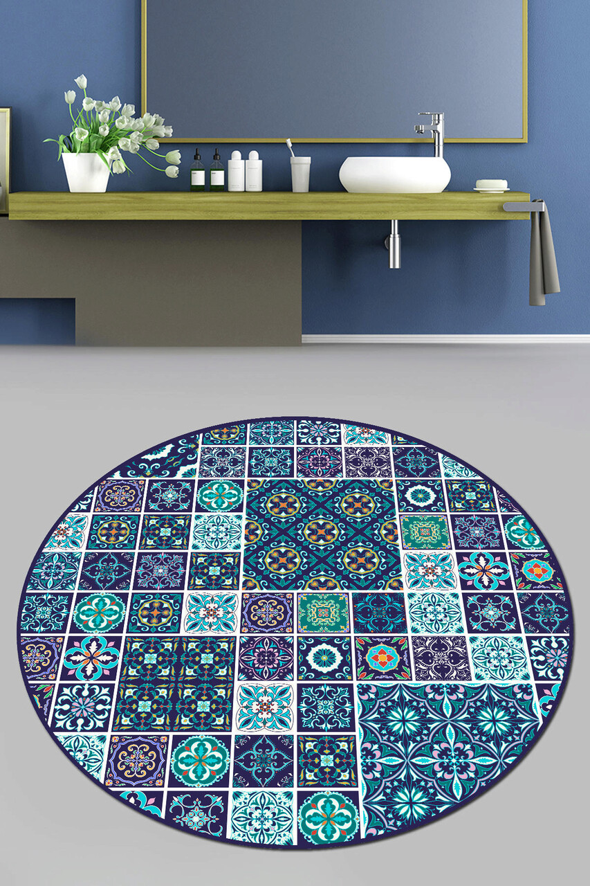 Covoras de baie, L'essentiel Maison, Carres Bleus (80 cm), Multicolor