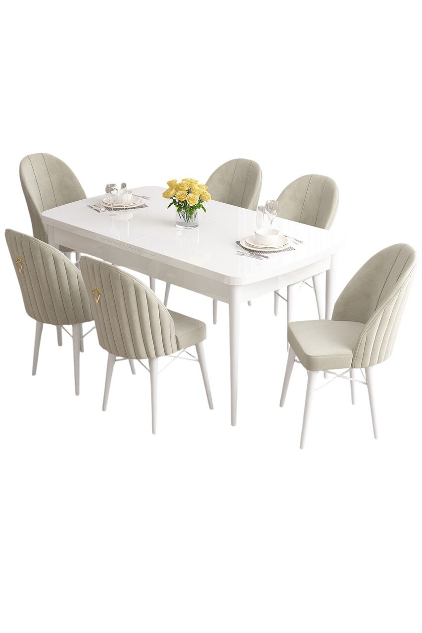 Set masa extensibila si scaune, Hanah Home, Roz, Alb / Crem - view 2