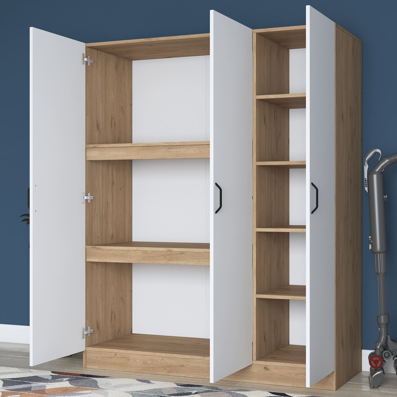 Dulap pentru haine, Hanah Home, BA105, 145x181.9x55 cm, PAL melaminat, Nuc/Alb - view 5