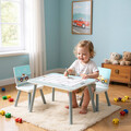 Set birou cu 2 scaune Cars, U-Grow, 60x60x44 cm / 26.8x26.8x51 cm, MDF/lemn de pin, alb/albastru